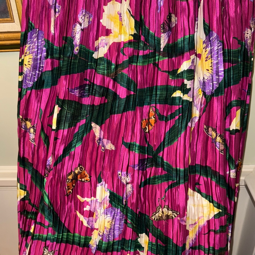 Andrew GN Gown Flowers & Butterflies 🦋 Floral Maxi Dress Feather Sleeves L 46 - Picture 8 of 8